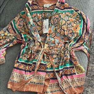 Molly Bracken Colorful Floral Wrap Blouse